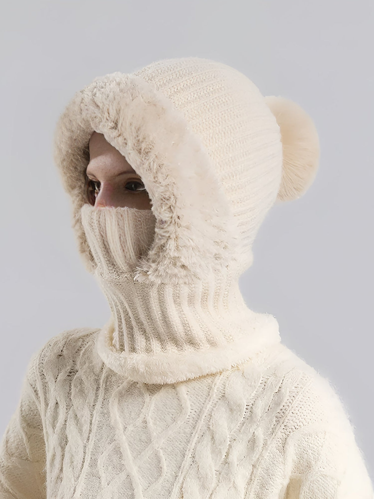 Windproof Fleece Lined Warm Beanie Hat Scarf All-in-one