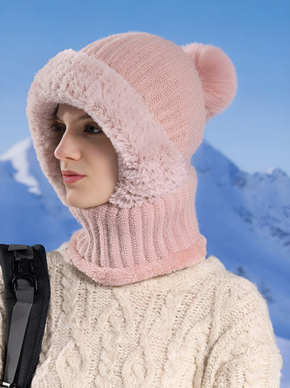 Windproof Fleece Lined Warm Beanie Hat Scarf All-in-one