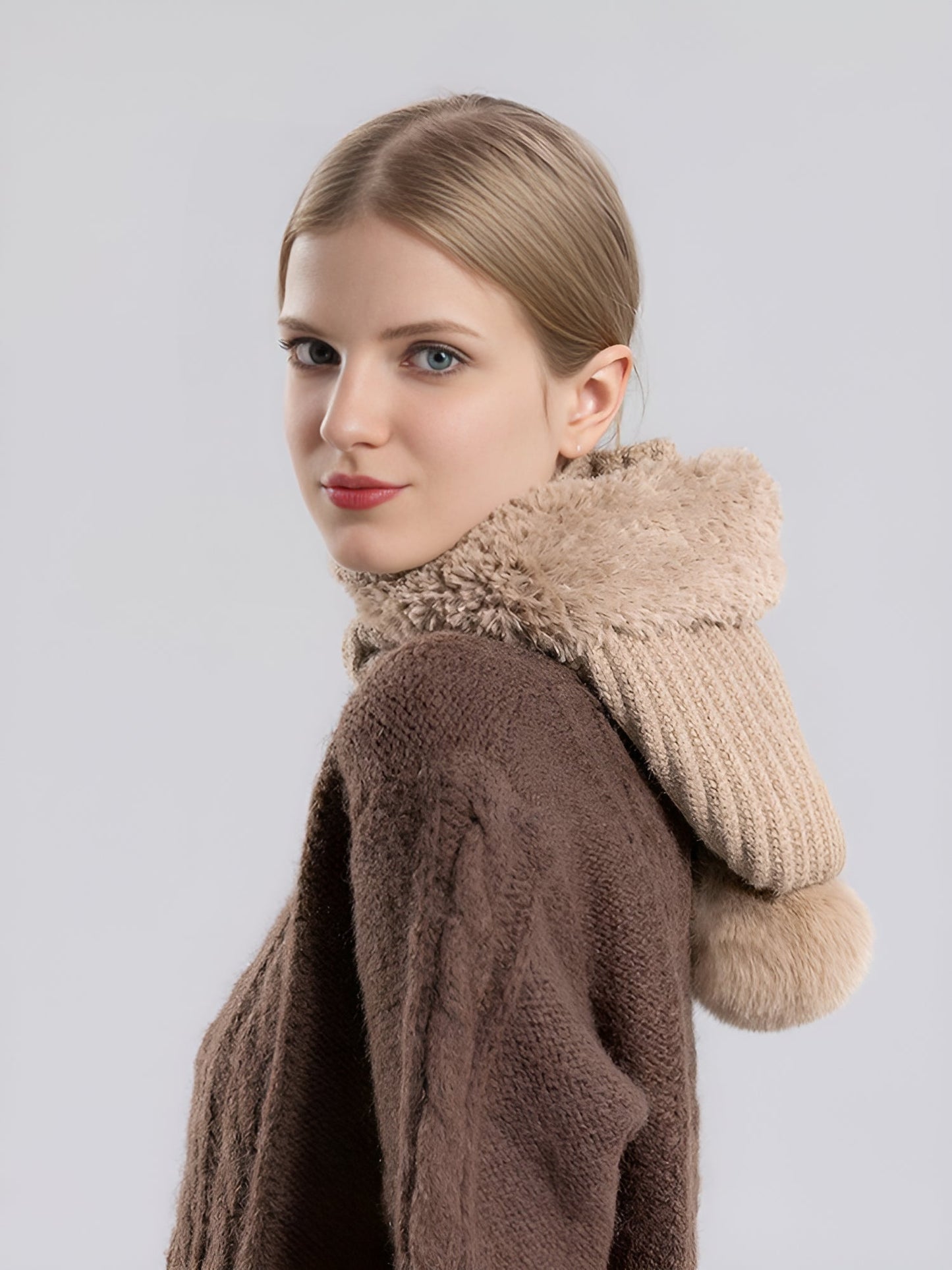Windproof Fleece Lined Warm Beanie Hat Scarf All-in-one