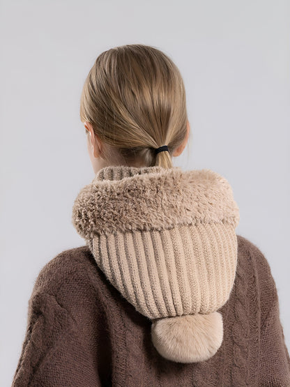 Windproof Fleece Lined Warm Beanie Hat Scarf All-in-one