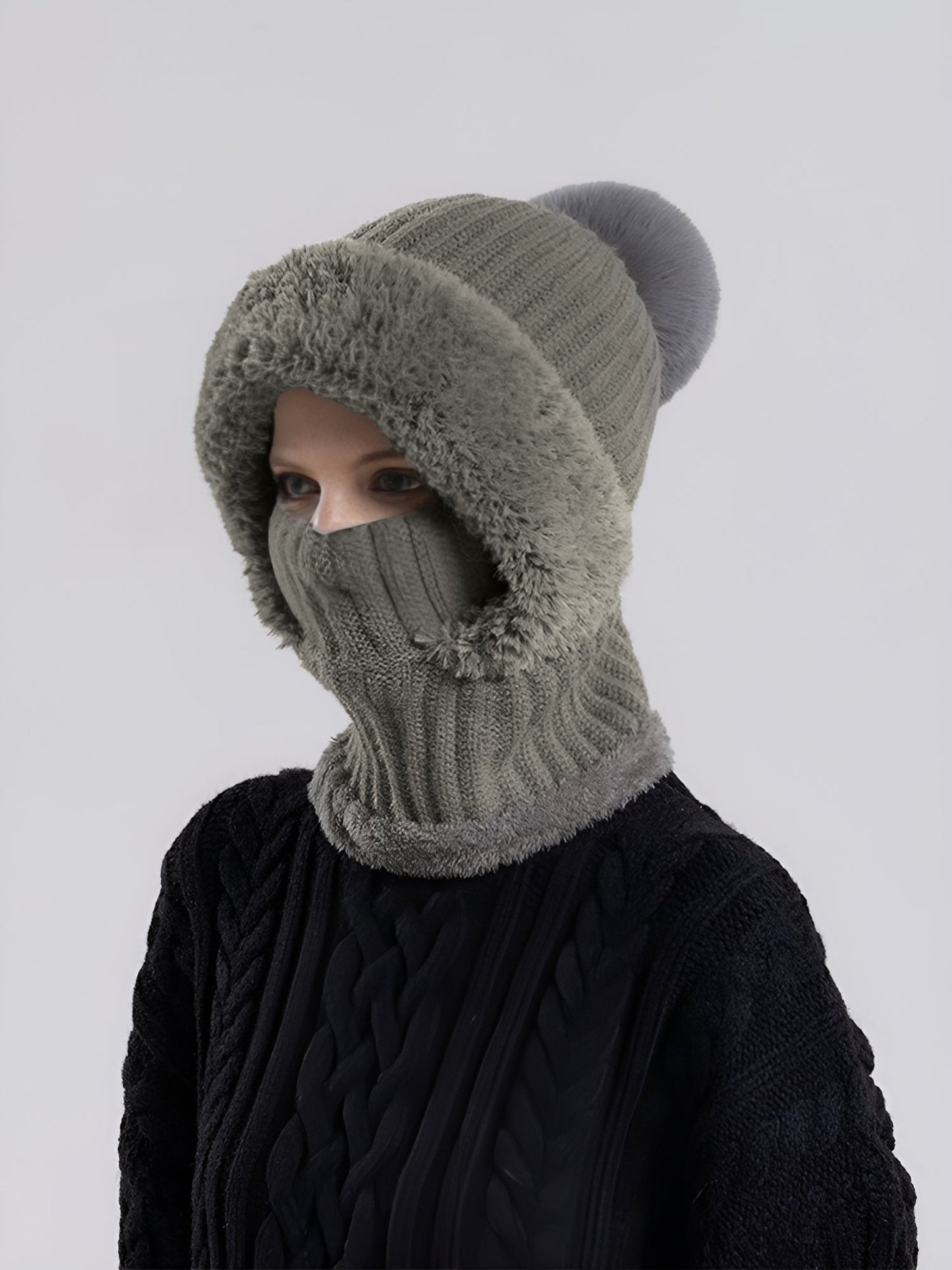 Windproof Fleece Lined Warm Beanie Hat Scarf All-in-one