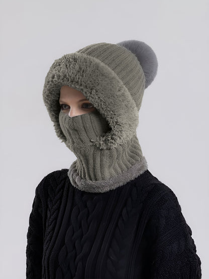 Windproof Fleece Lined Warm Beanie Hat Scarf All-in-one