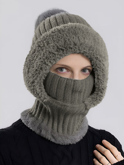 Windproof Fleece Lined Warm Beanie Hat Scarf All-in-one