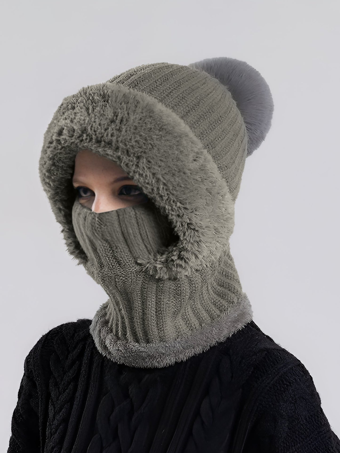 Windproof Fleece Lined Warm Beanie Hat Scarf All-in-one