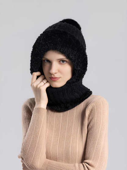 Windproof Fleece Lined Warm Beanie Hat Scarf All-in-one