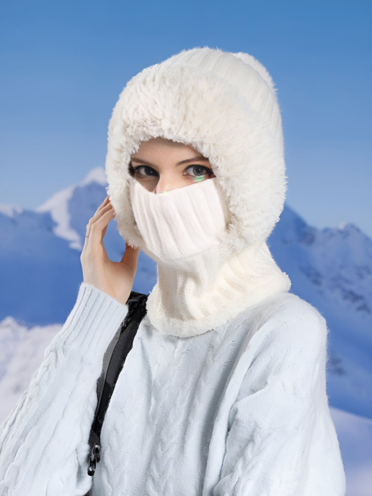 Windproof Fleece Lined Warm Beanie Hat Scarf All-in-one