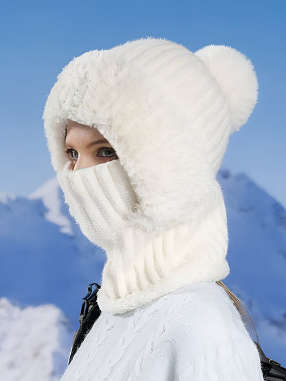 Windproof Fleece Lined Warm Beanie Hat Scarf All-in-one