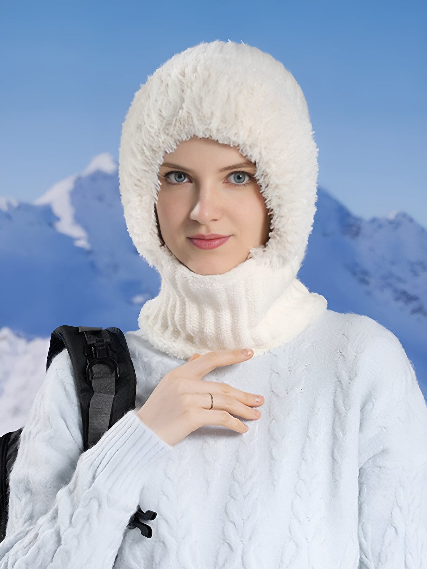 Windproof Fleece Lined Warm Beanie Hat Scarf All-in-one