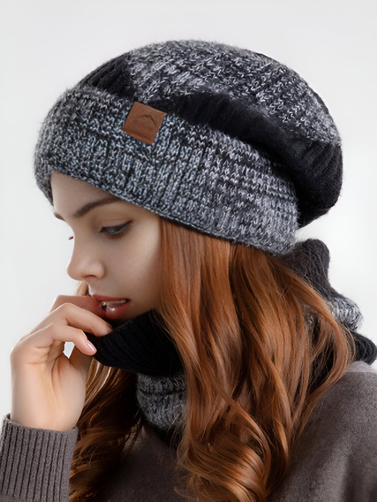 2 Pieces Knitted Beanie Hat & Scarf Set