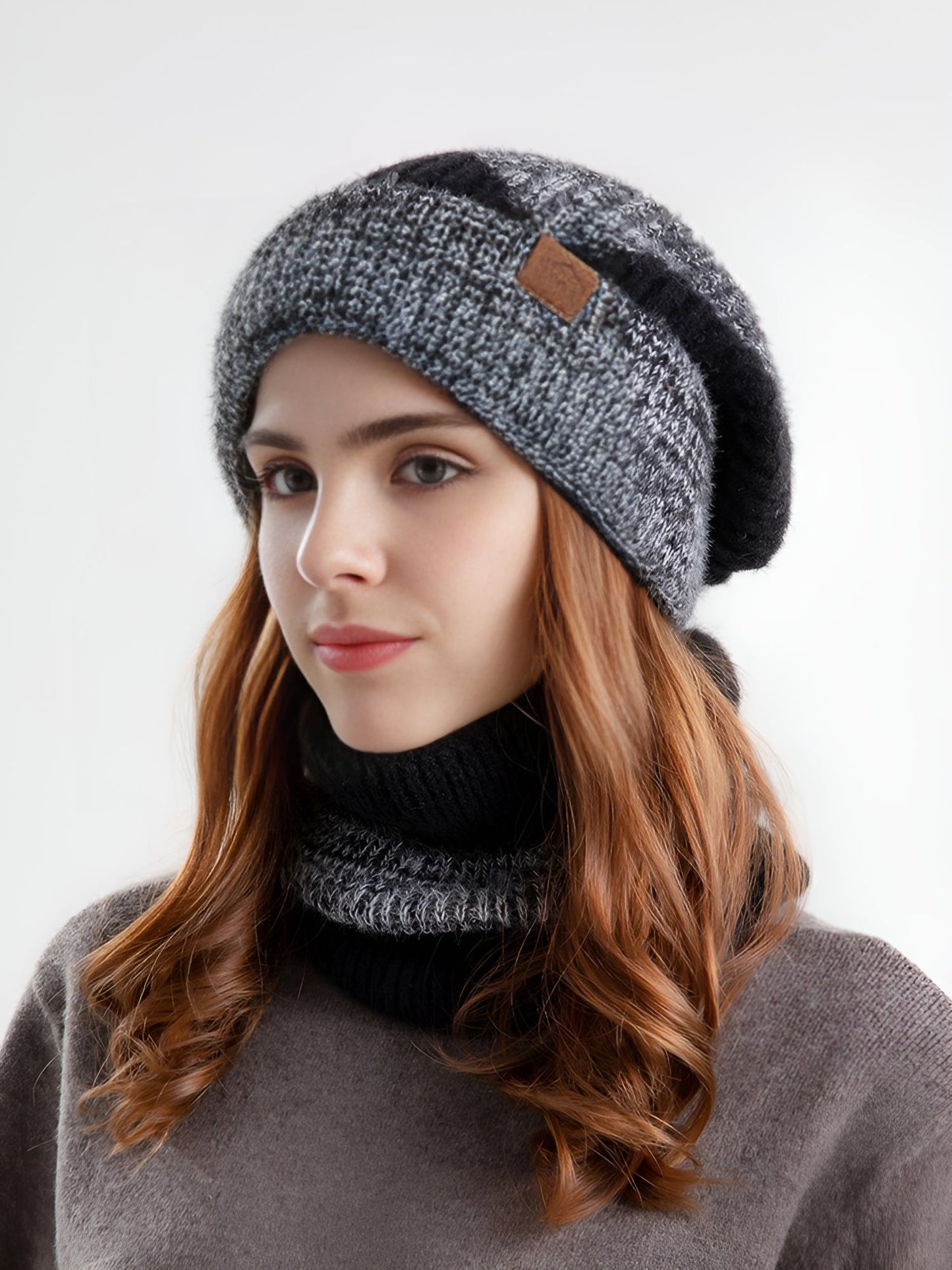 2 Pieces Knitted Beanie Hat & Scarf Set