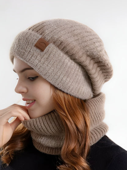 2 Pieces Knitted Beanie Hat & Scarf Set