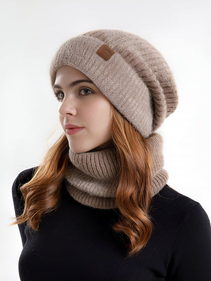 2 Pieces Knitted Beanie Hat & Scarf Set