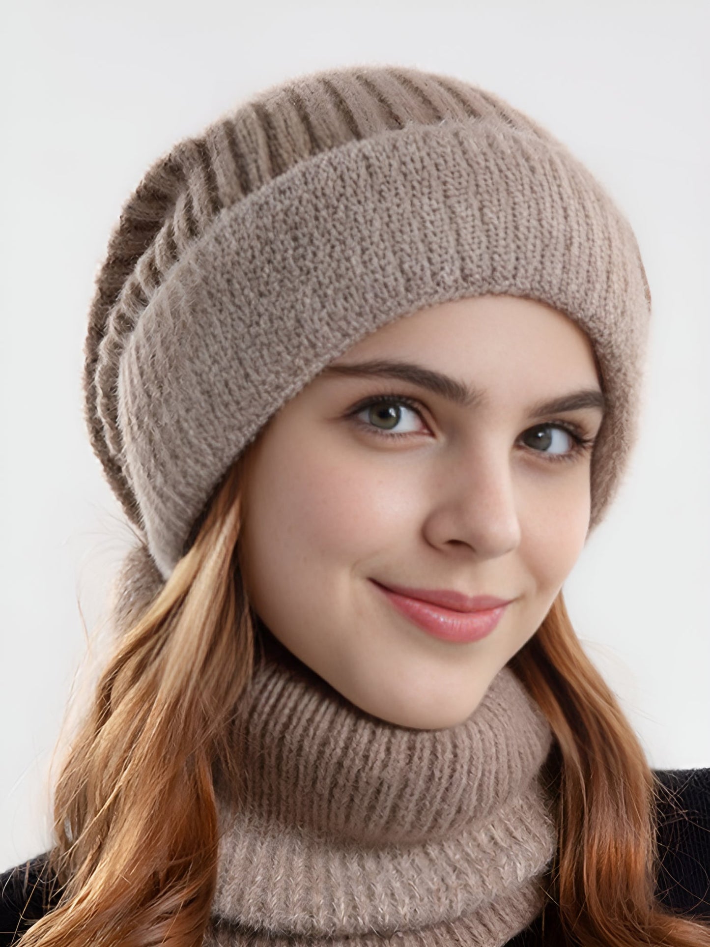 2 Pieces Knitted Beanie Hat & Scarf Set