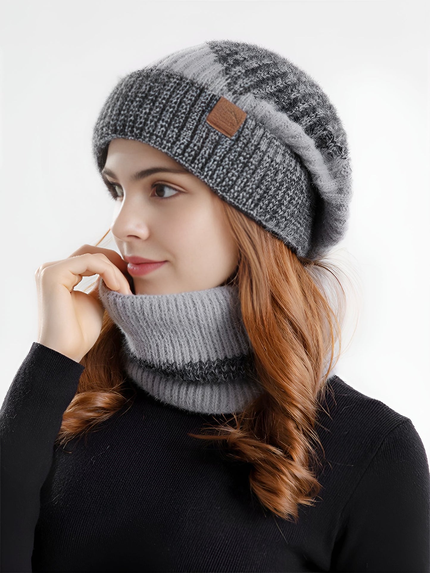 2 Pieces Knitted Beanie Hat & Scarf Set