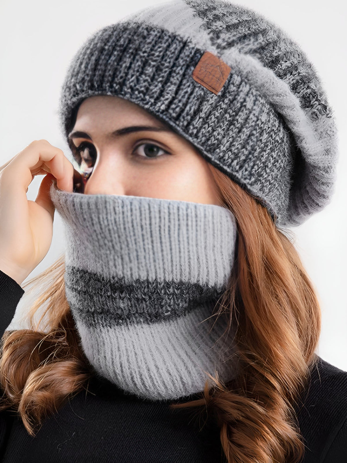 2 Pieces Knitted Beanie Hat & Scarf Set