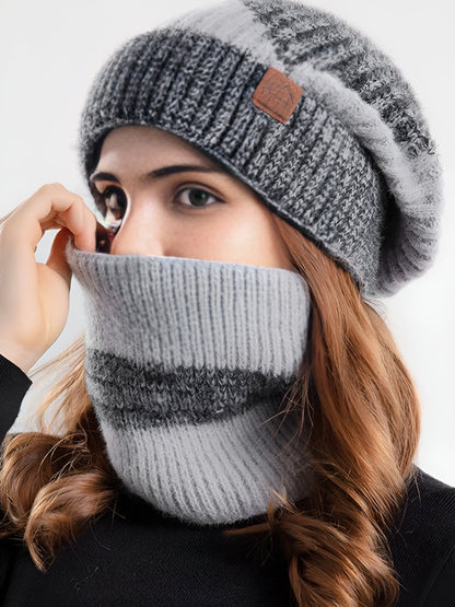 2 Pieces Knitted Beanie Hat & Scarf Set