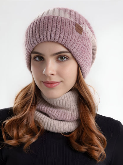 2 Pieces Knitted Beanie Hat & Scarf Set