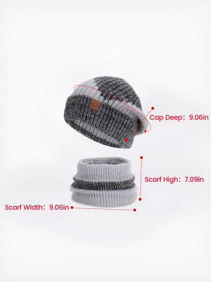 2 Pieces Knitted Beanie Hat & Scarf Set