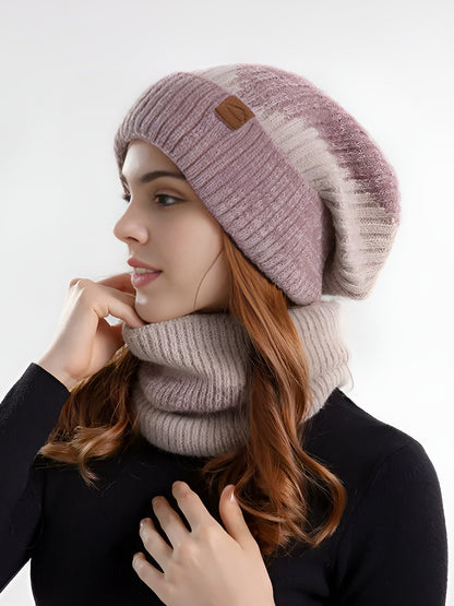2 Pieces Knitted Beanie Hat & Scarf Set