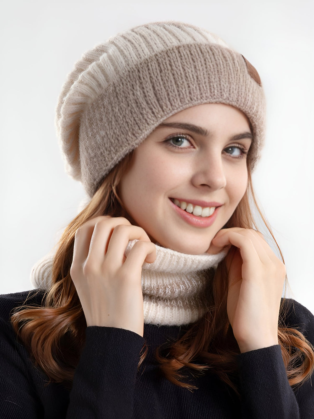 2 Pieces Knitted Beanie Hat & Scarf Set