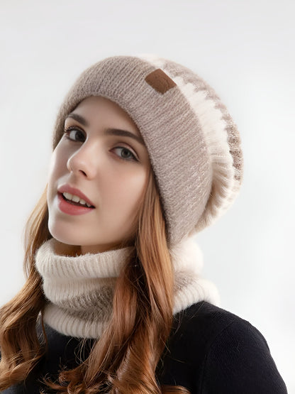 2 Pieces Knitted Beanie Hat & Scarf Set