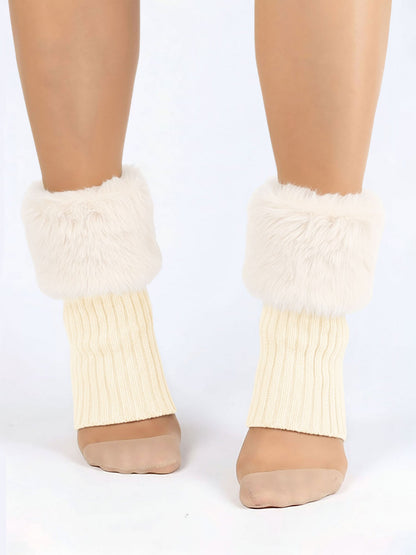 Knitted Faux Fur Leg Covers Fluffy Socks