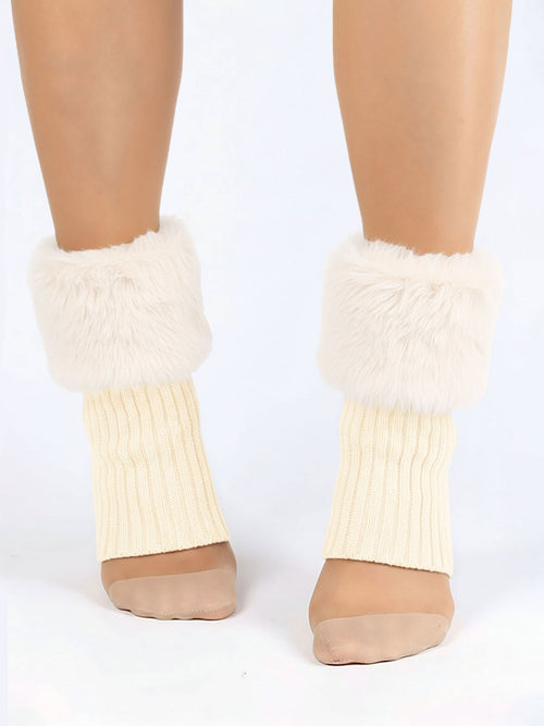 Knitted Faux Fur Leg Covers Fluffy Socks
