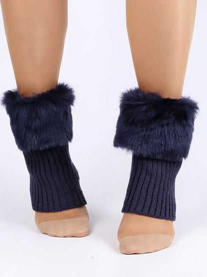 Knitted Faux Fur Leg Covers Fluffy Socks