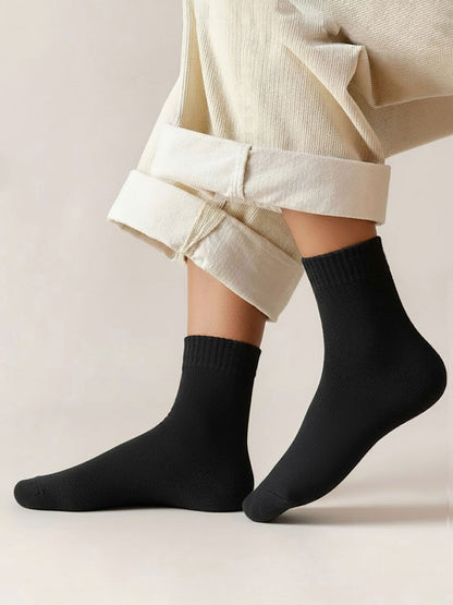 5 Pairs Thickened Warm Solid Color Mid-Calf Socks