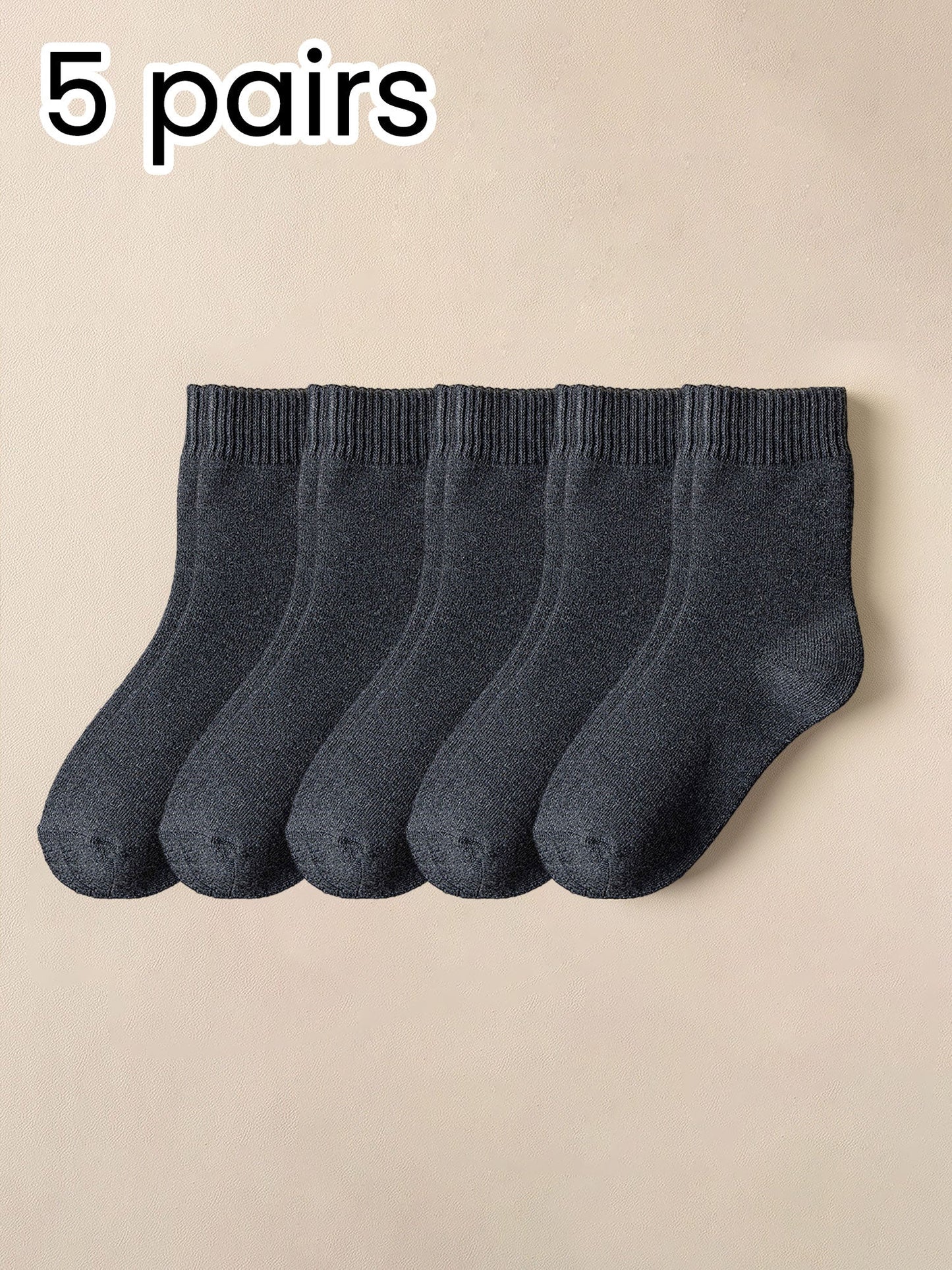 5 Pairs Thickened Warm Solid Color Mid-Calf Socks