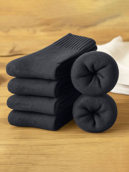 5 Pairs Thickened Warm Solid Color Mid-Calf Socks