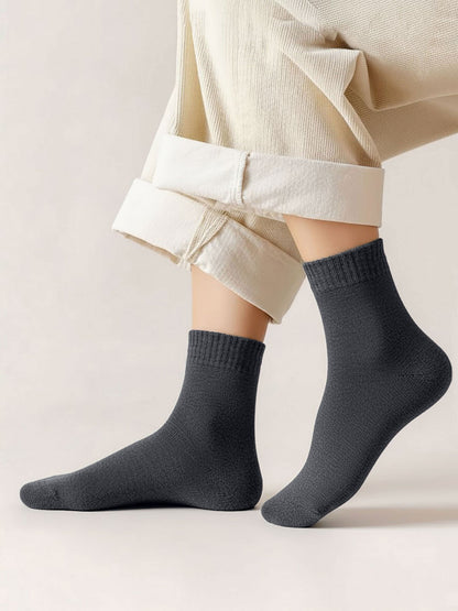 5 Pairs Thickened Warm Solid Color Mid-Calf Socks