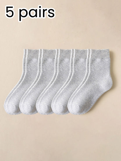 5 Pairs Thickened Warm Solid Color Mid-Calf Socks
