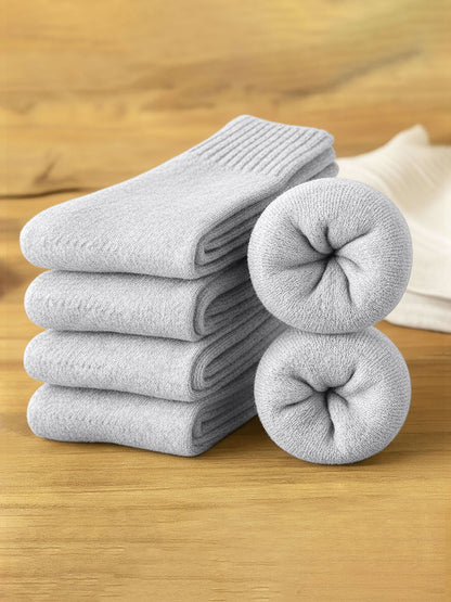 5 Pairs Thickened Warm Solid Color Mid-Calf Socks