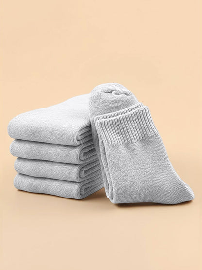 5 Pairs Thickened Warm Solid Color Mid-Calf Socks
