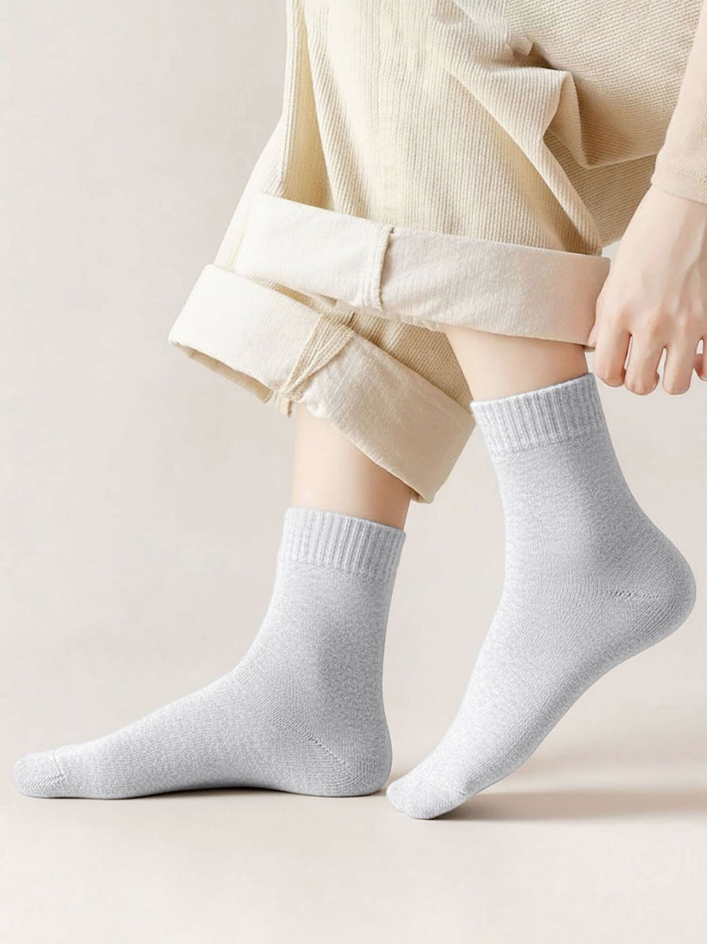 5 Pairs Thickened Warm Solid Color Mid-Calf Socks
