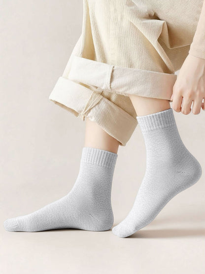 5 Pairs Thickened Warm Solid Color Mid-Calf Socks