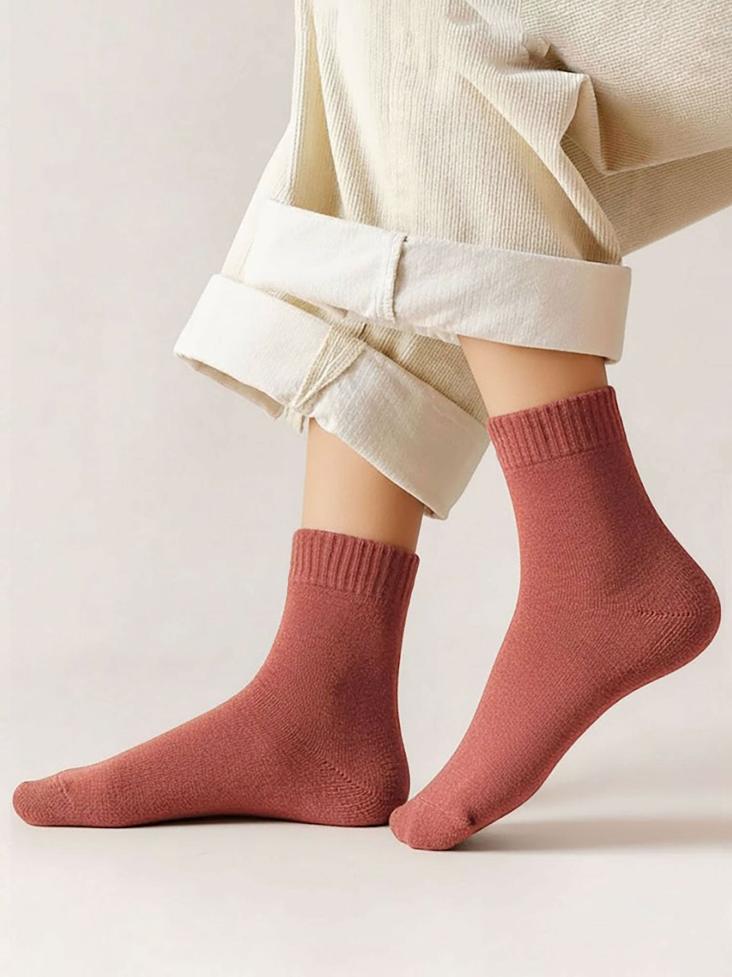 5 Pairs Thickened Warm Solid Color Mid-Calf Socks