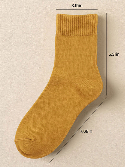 5 Pairs Thickened Warm Solid Color Mid-Calf Socks