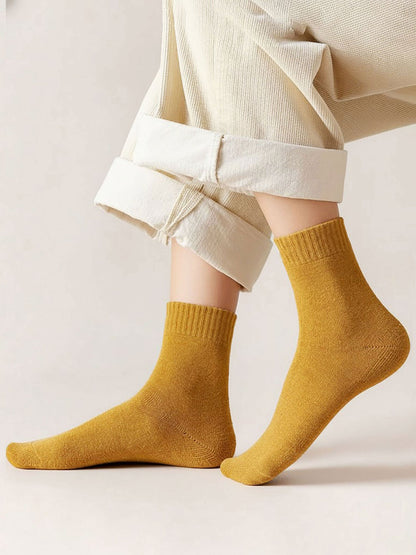 5 Pairs Thickened Warm Solid Color Mid-Calf Socks