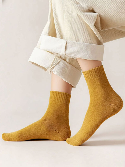 5 Pairs Thickened Warm Solid Color Mid-Calf Socks