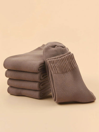 5 Pairs Thickened Warm Solid Color Mid-Calf Socks