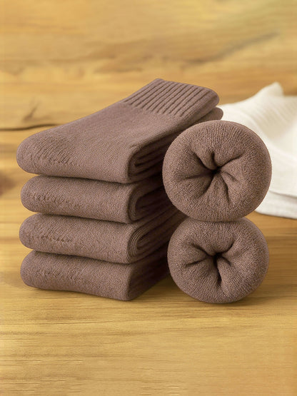 5 Pairs Thickened Warm Solid Color Mid-Calf Socks