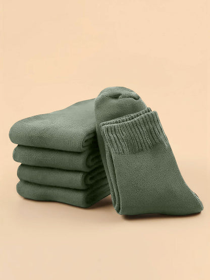 5 Pairs Thickened Warm Solid Color Mid-Calf Socks
