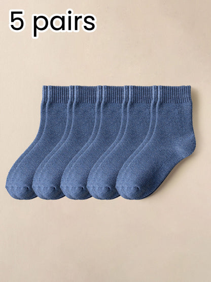 5 Pairs Thickened Warm Solid Color Mid-Calf Socks