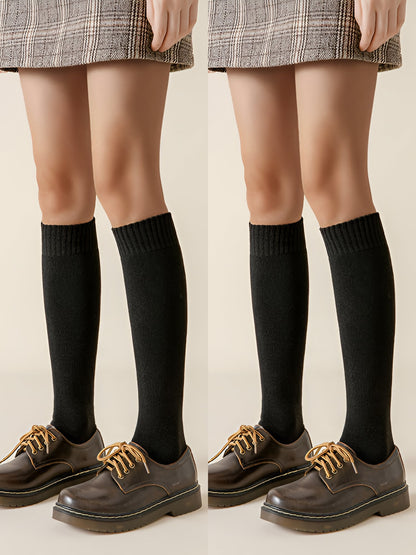 Winter Solid Color Fleece Lined Knee High Socks