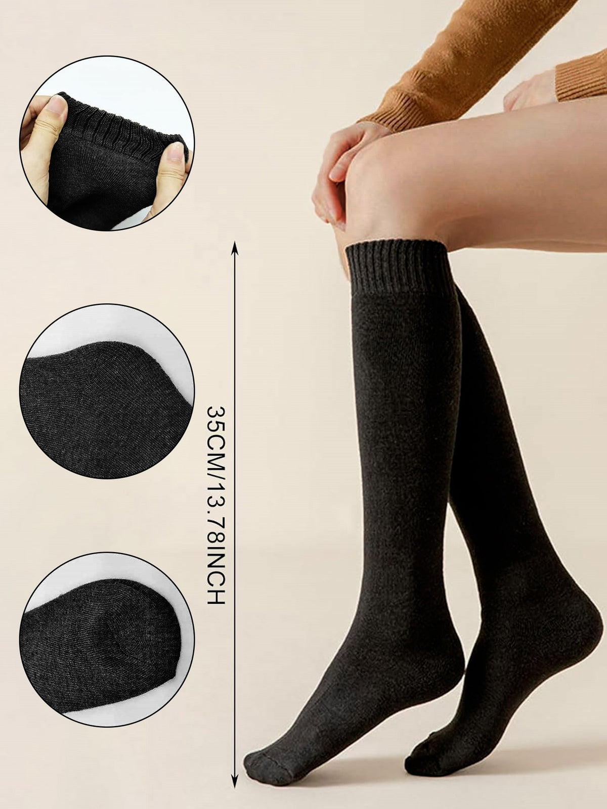 Winter Solid Color Fleece Lined Knee High Socks