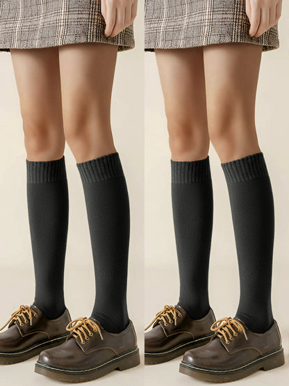 Winter Solid Color Fleece Lined Knee High Socks