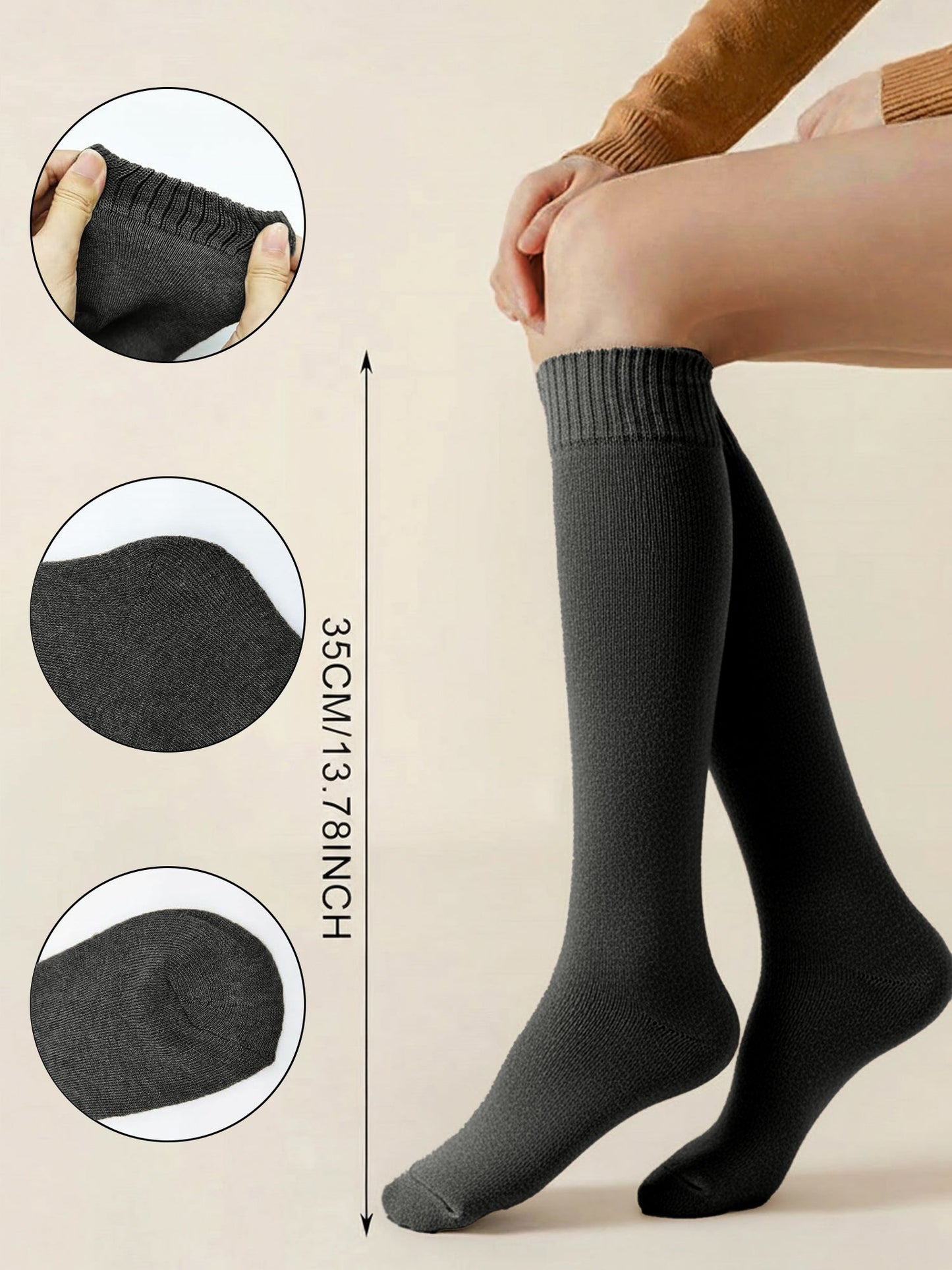 Winter Solid Color Fleece Lined Knee High Socks