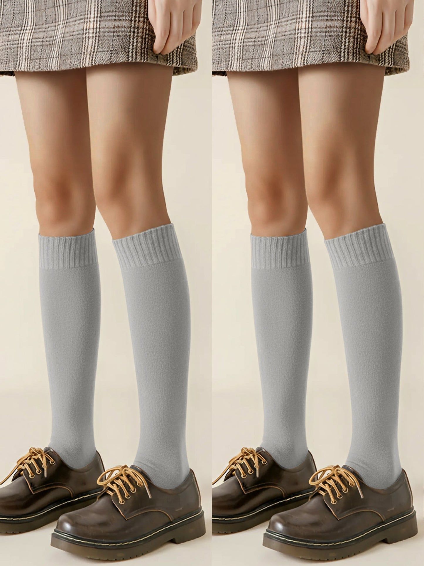 Winter Solid Color Fleece Lined Knee High Socks